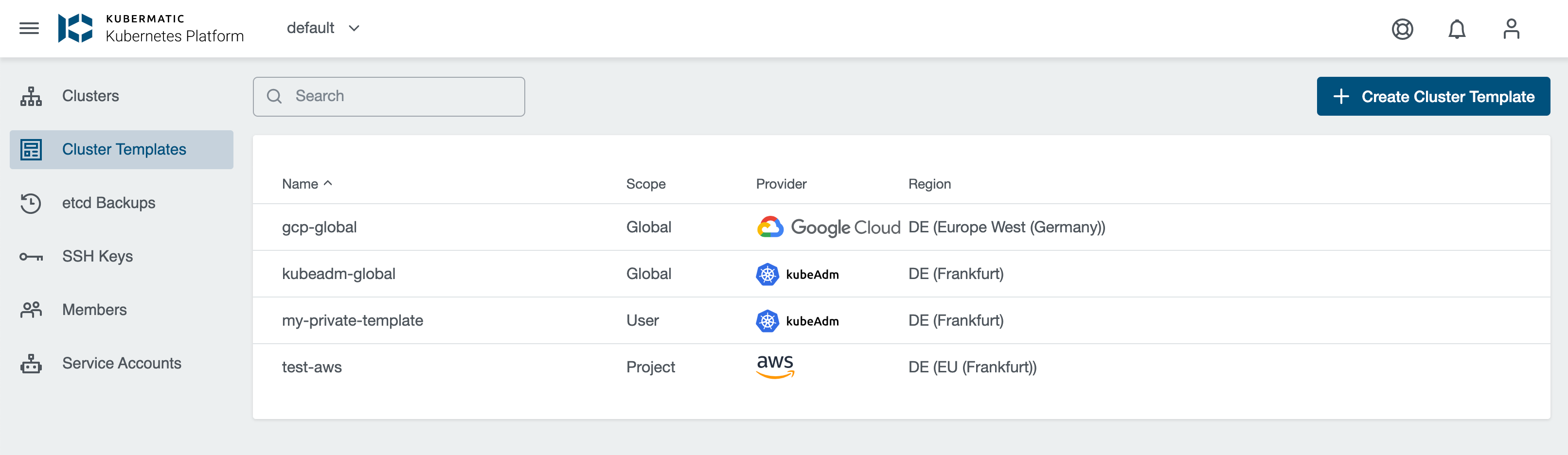 KKP cluster templates